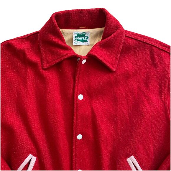 Vintage Boston University Wool Varsity Maple Jacket Large Red 50s 60s BU Prep - Picture 3 of 12